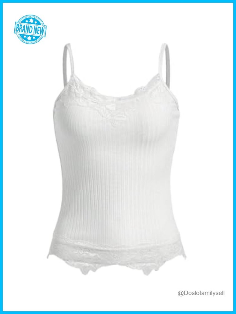 Lace Trim Ribbed Knit Camisole Spaghetti Strap Top Tank